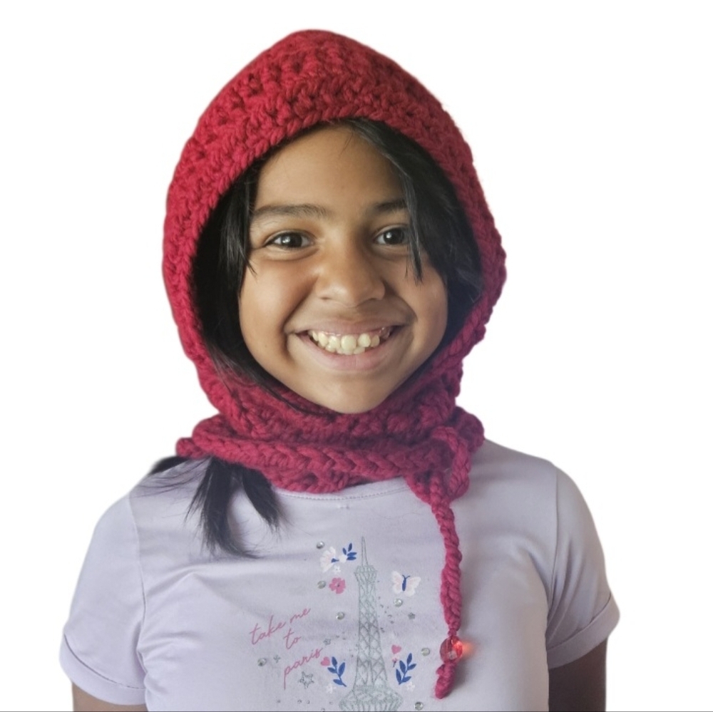 Handmade Red Wool Blend Crochet Balaclava Kids Hood